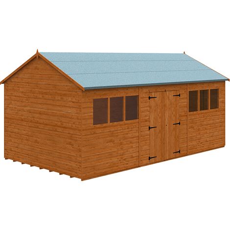 18 x 10 Feet Workman Apex 12mm Shed - Solid Wood/Softwood/Pine - L535 x W295 x H268.5 cm - Burnt Orange