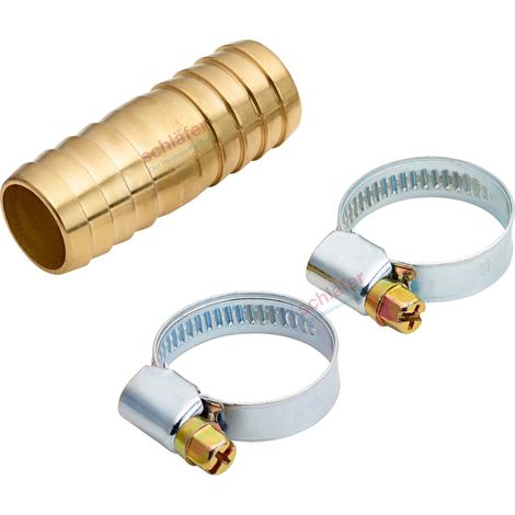 Schläfer 672011 Connettore per Tubi in Ottone con 2 Fascette Stringitubo 20/32 mm, Giunzione per Tubo Carico/Scarico Lavatrice e Lavastoviglie Diametro 19/20 mm, Connettore Tubo Giardino 3/4 (1/5)