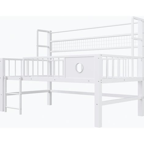 Cama alta baja infantil 90 x 200 cm de metal con almacenaje blanca (1/5)