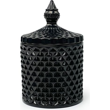 Pot en Verre Noir avec Couvercle, Bonbonnière Gothique à Motif Diamant, Boîte pour Biscuits, Bonbons, Bijoux et Petits Objets, Décoration Élégante (1/5)