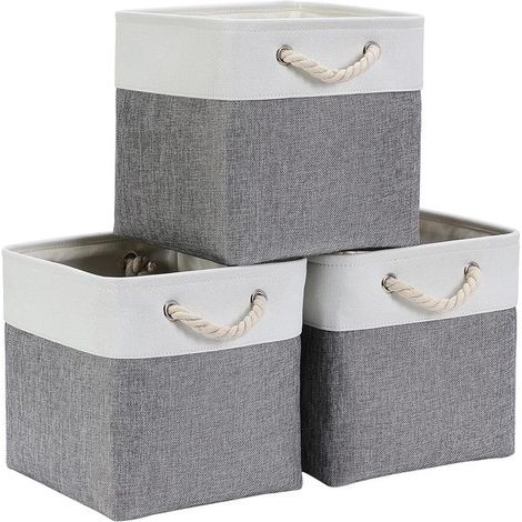 Cube de rangement pliable, boîtes de rangement en toile 33x33x33 cm pour armoires, étagères, penderie, gris et blanc (3 pièces) (1/5)