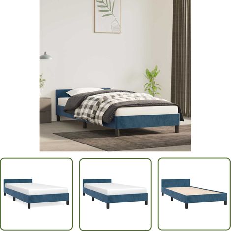 The Living Store Cadre de lit sans matelas bleu foncé 80x200 cm velours - Cadre De Lit - Lit Double - Lit Velours - Literie - Meuble Chambre (1/5)