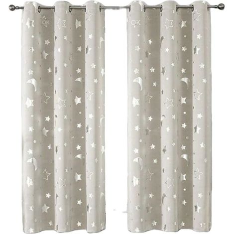 Tende oscuranti per bambini con motivo luna e stelle per la camera da letto - Tende con occhielli e aperture per finestre, ideali per la cameretta dei bambini -