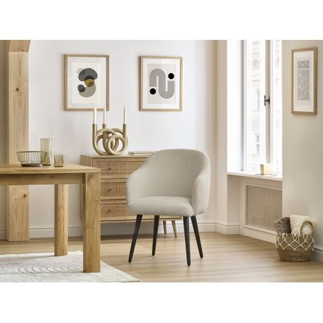 BOBOCHIC - Lot de chaises SOPHIE tissu bouclette et pieds scandinaves noirs Beige et gris clair (1/5)