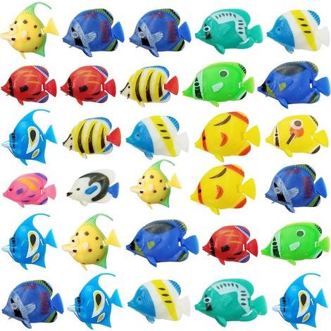 Künstliche Schwimmfische, bunte Schwimmfische, 30 Stück, künstliche bewegliche Kunststofffische als Dekoration für Aquarien (1/5)