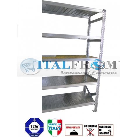 MODULO CONTINUATIVO- scaffalatura da magazzino zincata H 250 cm , L 120 cm , PROF.40 cm , con 5 ripiani ,PORTATA OGNUNO 205 Kg (1/5)