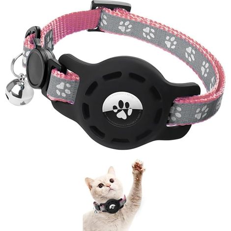 Collier Chat Réfléchissant Anti Étranglement Ajustable Bande Pattes Grelot Détachable Boucle Sécurité Protection Nocturne Nylon Résistant (Rose) (1/5)