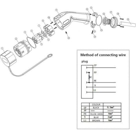 Prise de remplacement pour câble de charge de voiture électrique Type 2 IEC 62196, connecteur de charge pour véhicule électrique conforme à la norme (1/5)
