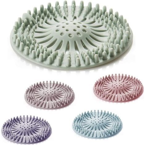 5 Pièces Couvercles de Drain de Douche, Filtre Attrape Cheveux Douche Silicone Tube Drainer Attrape Cheveux Bouchon avec Ventouse pour Cuisine Salle de Bain (1/4)