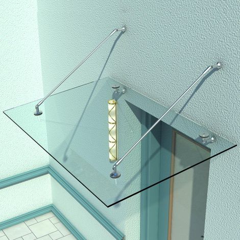 Auvent en verre, marquise de porte, verre trempé, acier inoxydable 304, verre clair, 150 x 90 cm