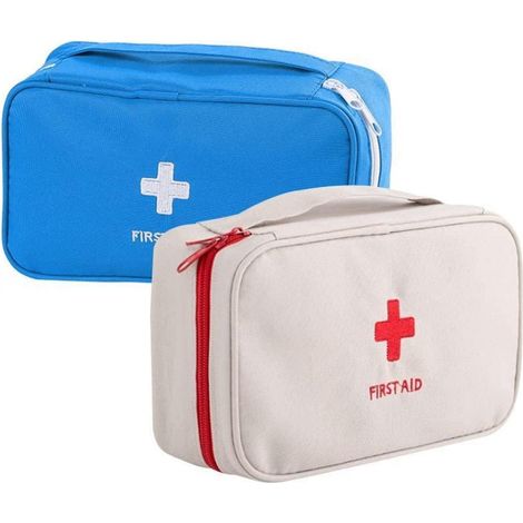 Lot de 2 trousses de premiers secours, étanches, avec compartiments, Bleu & Blanc