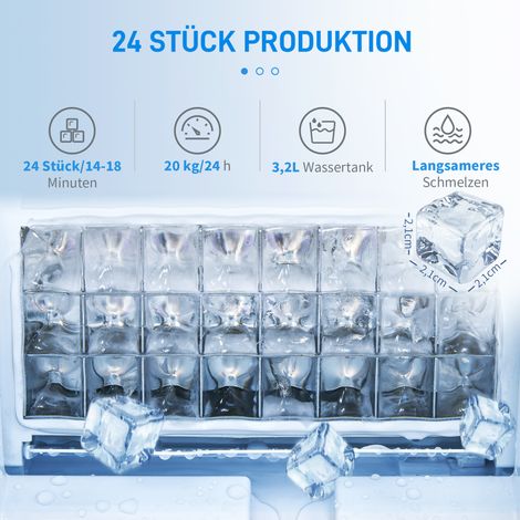 Machine à glaçons automatique 20 kg/24h, réservoir d'eau 3,2 L, argentée, distributeur de glace (1/4)