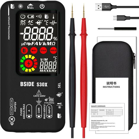 Digitales Multimeter, Infrarot-Thermometer, LCD-Anzeige, misst Spannung, Kapazität, Widerstand, Frequenz, 9999 Messpunkte, Tester, Dioden, Temperaturerkennung, Spannung, automatische Abschaltung