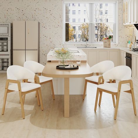 Ensemble de 2 Chaises de Salle à Manger Moderne Chaise de Cuisine avec Siège Rembourré et Dossier Courbé Ergonomique Patins Réglables Blanc (1/5)