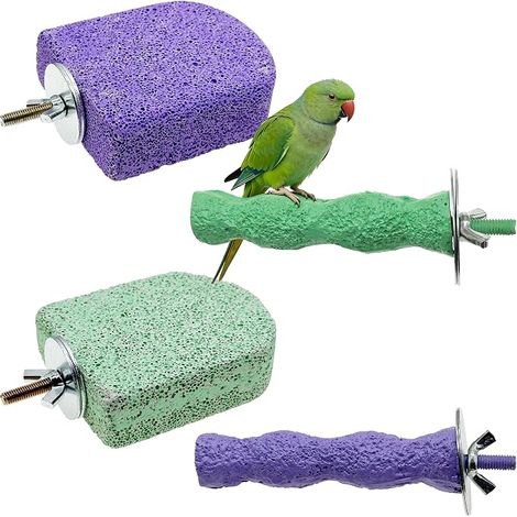 Perchoirs à Oiseaux, Jouet à Mâcher en pour Perroquet, Pierre de Calcium pour Bec, Accessoire pour Cage, Jouet pour Perruches, Hamsters, Lapins et Chinchillas, Violet et Rose (1/5)
