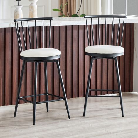 MEUBLIV Lote de 2 taburetes de bar blancos con respaldo Windsor y asiento acolchado (1/5)
