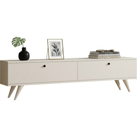 Mobile Porta tv Atestino, 2 Ante, 2 Vani, Apertura a Ribalta, 160x25x40h cm Bianco