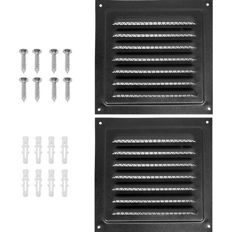 Deux grilles d'aération carrées en aluminium noir de 6 × 6 pouces avec filtre intégré, adaptées aux combles, garages, plafonds, etc. (1/5)