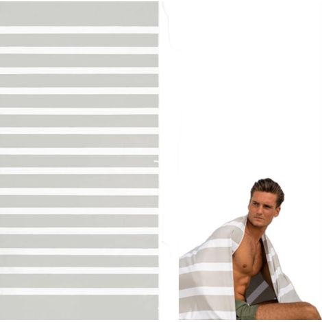 Toalla de playa de microfibra, toalla de playa, toalla de playa a rayas, suave y absorbente, 180x90 cm, secado rápido, ligera, gris (1/5)