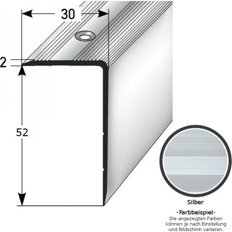 Treppenkante / Treppenprofil "Genua", Winkelprofil mit 30 mm Breite und konfigurierbarer Höhe (22 mm bis 52 mm), Aluminium eloxiert, gebohrt-silber-1000-52 mm
