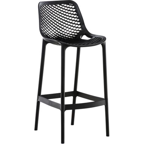Sgabello bar con poggiapiedi design moderno in plastica nera da interno o esterno 100000039