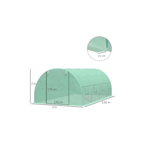 Serre tunnel de jardin verte en film avec fenêtres d'aération et espace de culture 590 x 300 x 200 cm pour potager et jardin (1/5)