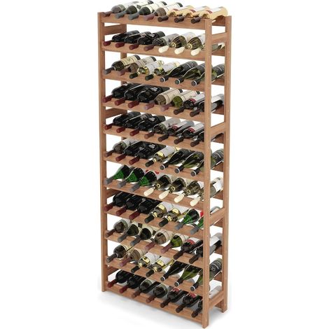 Scaffale Relaxdays, 77 bottiglie, legno di noce, 166 x 72,5 x 25 cm, per vini rossi e bianchi, naturale