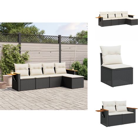 Salon de jardin 5 pcs avec coussins noir résine tressée - Ensemble Salon De Jardin - Meuble Extérieur - Mobilier De Jardin - Salon De Jardin Design - Fauteuil De Jardin (1/5)