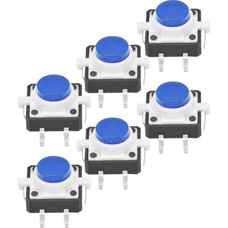 20 interrupteurs à bouton-poussoir tactiles de 12 x 12 x 7,3 mm avec LED. Interrupteurs à bouton-poussoir tactiles instantanés (bleus). (1/5)