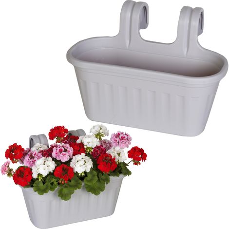 Vaso da fiori a balaustra grigio a due scomparti, altamente resistente alle intemperie. (1/4)
