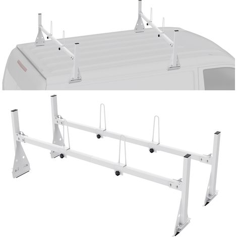VEVOR Trailer Ladder Rack, 59" Adjustable Roof Rack, 2 Crossbars Van Roof Ladder Rack, 600 lbs Capacity Steel Van Ladder Rack, Fit for Chevrolet Express 1500 2500 3500/ Ford E150 E250 E350/ GMC Savana (1/5)