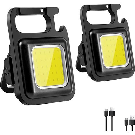 Lot de 2 mini lampes portables, petites lampes rechargeables 800 lumens COB, mini lampe torche avec 4 modes d'éclairage, lampe de travail étanche