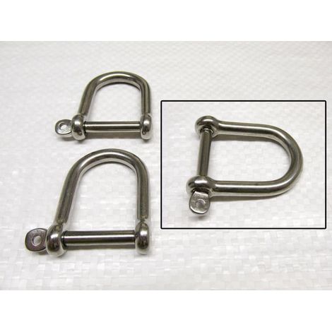 x2 10MM Stainless Steel Wide Dee Shackle Captive Pin - Marine Screw Attachment (1/2)