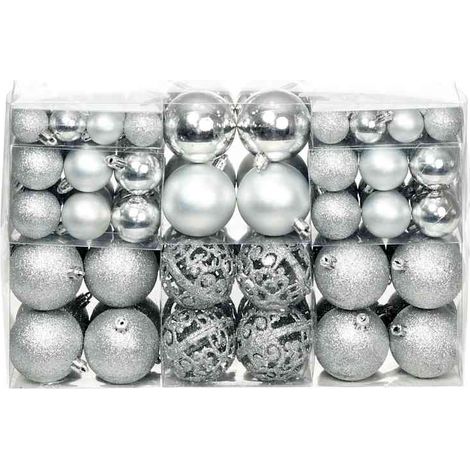 100-tlg. Weihnachtskugel-Set 3/4/6 cm Silbern