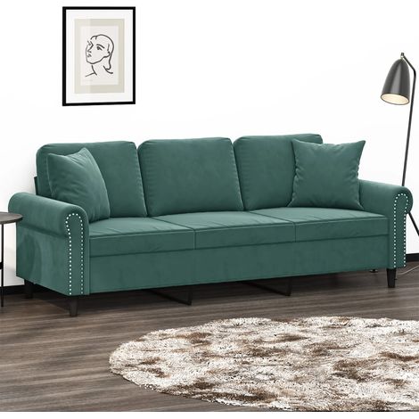 Sofá de 3 plazas con cojines terciopelo verde oscuro 180 cm vidaXL