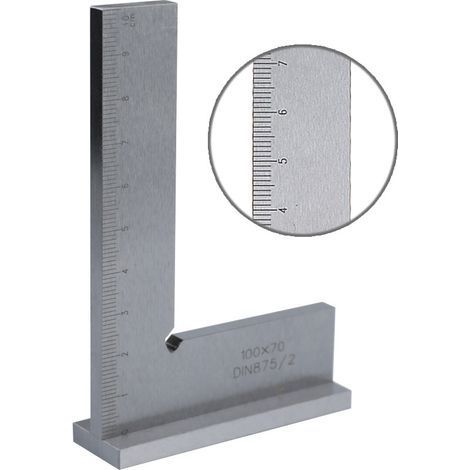 100 x 70mm Equerre Menuisier 90°, Equerre À Chapeau en Acier avec Base et Échelle DIN 875, avec Arrêt Equerre Charpentier, Charpentier, pour Les Travaux de Précision Dans Le Travail du Bois (1/5)
