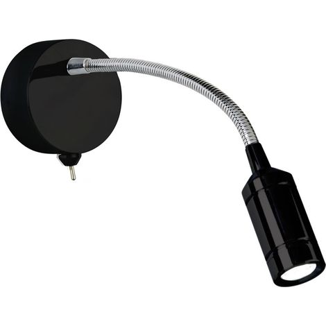 Applique liseuse FLEXY WALL Led patère et tête noire et flexible chrome Led 1w 100 lumens 3000k avec interrupteur (1/4)