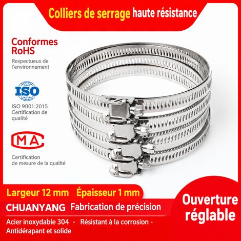Collier de serrage rapide en acier inoxydable 304 Ø 0-600 mm largeur 12 mm épaisseur 1,0 mm 0-600mm 0-600 1 g – Livraison gratuite (1/5)
