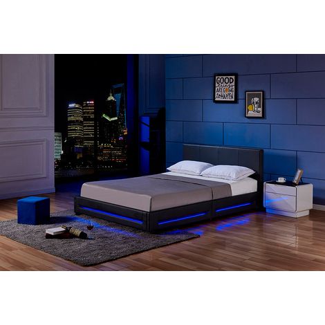 HOME DELUXE - LED Bett ASTEROID Farbe: Schwarz, Größe: 160 x 200 cm Polsterbett Bettgestell Familienbett Bett (1/4)