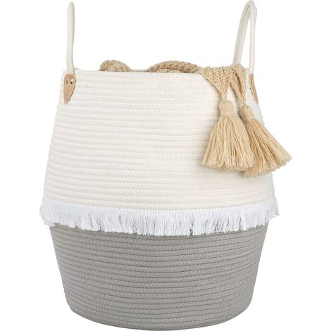 Panier à linge en corde de coton avec poignée, organisateur et boîte de rangement multifonctionnels, blanc cassé (1/5)