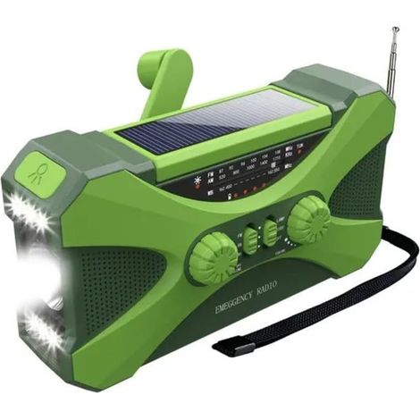 Outdoor-Solarradio, tragbares Kurbelradio mit AM/FM, Survival-Radio mit 10.000 mAh wiederaufladbarer Leistung, LED-Taschenlampenradio, USB-Handy-Ladegerät (grün)