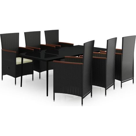Set da Pranzo da Giardino 7 pz con Cuscini Nero vidaXL (1/5)