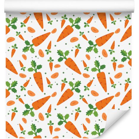 Papier peint à motifs de carottes, blanc et pêche, pour salon et chambre, 50 x 1000 cm (1/4)