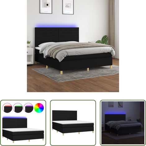 Sommier tapissier - Sommier à lattes de lit et matelas et LED Noir 160x200 cm Tissu (1/5)