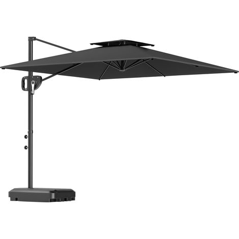 Parasol déporté 2,5 x 2,5 m avec base lestable, manivelle et tête inclinable, gris foncé (1/5)