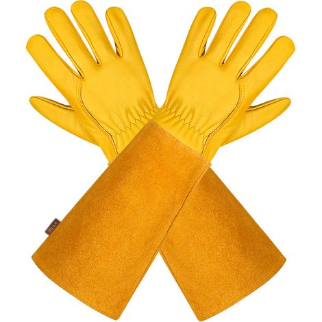 Guanti da giardinaggio in pelle da uomo e da donna, guanti in pelle di vacchetta traspiranti e antiforatura, guanti a maniche lunghe e resistenti per la potatura delle rose e lavori agricoli, adatti a