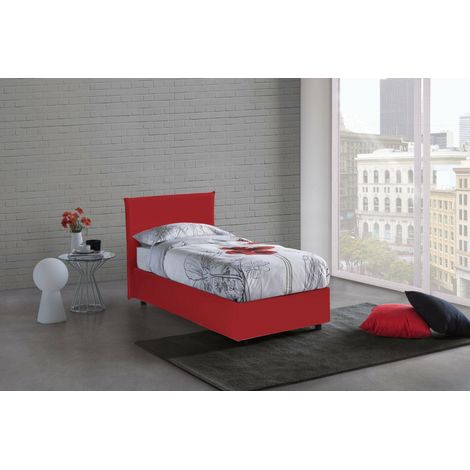 Talamo Italia Cama individual Candida, Cama contenedor con revestimiento de tela, 100% Made in Italy, Apertura lateral, adecuado para colchón Cm 80x190, Rojo, con embalaje reforzado (1/3)