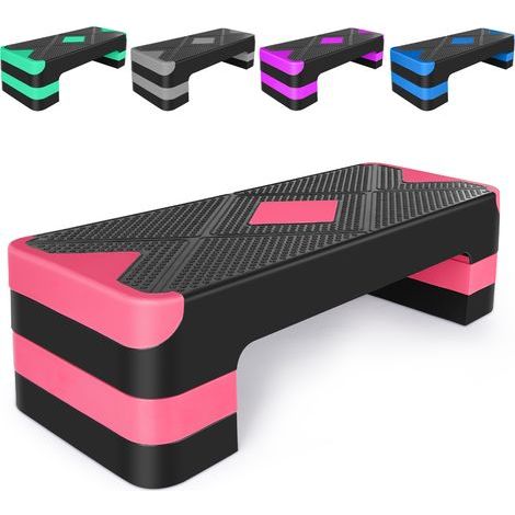 AMXCNOY Aerobic Exercise Step Adjustable Aerobic Stepper for Exercise Workout Step Platform for Step Up, 68.5cm/27" Step Deck with 10cm/4",15cm/ 6",20cm/8" Adjustable Height Risers (1/5)