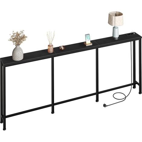 Table de Console de 200 cm, Table d’Entrée avec Station de Charge, Bout de Canapé étroit avec 2 Prises et 2 USB, Style Industriel, pour Salon, entrée, Noir DTXG20CBB (1/5)