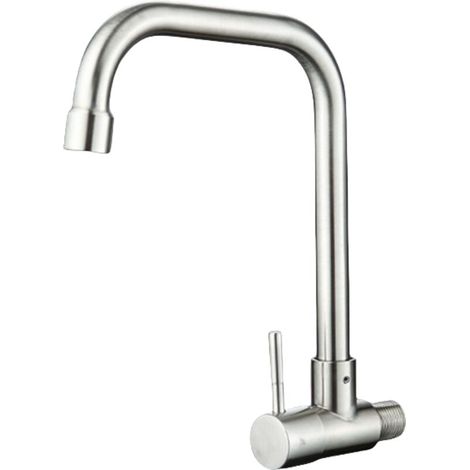 Modern wall-mounted kitchen faucet for cold water sink, swivel spout, stainless steel faucets (1/5)